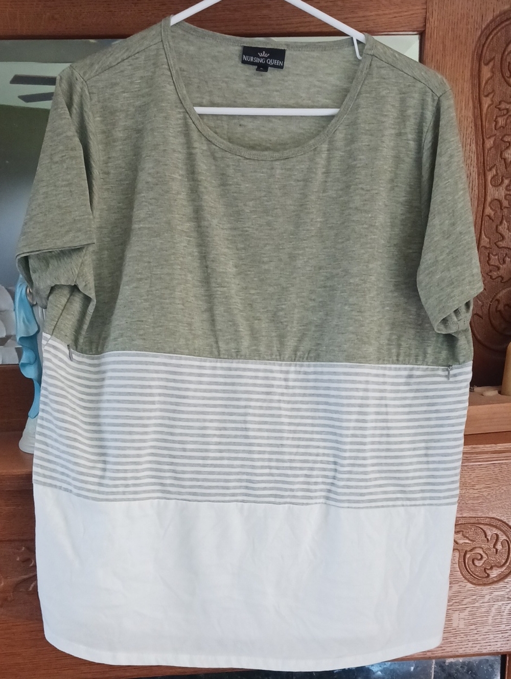 Nursing Queen Cotton Olive and White Colorblock Nursing Tee
